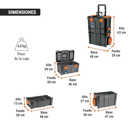 Truper CHP-1925R, Caja para herramientas 19"x25" 3 en 1 desmontable con ruedas grandes de uso rudo