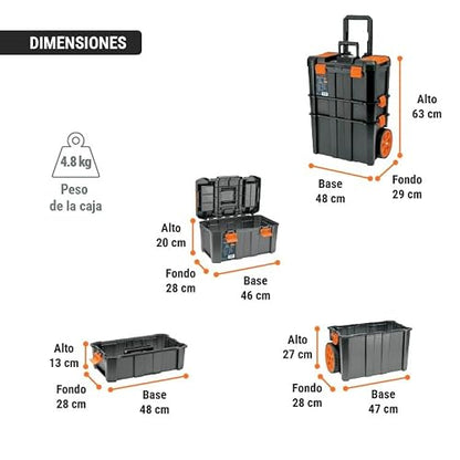 Truper CHP-1925R, Caja para herramientas 19"x25" 3 en 1 desmontable con ruedas grandes de uso rudo