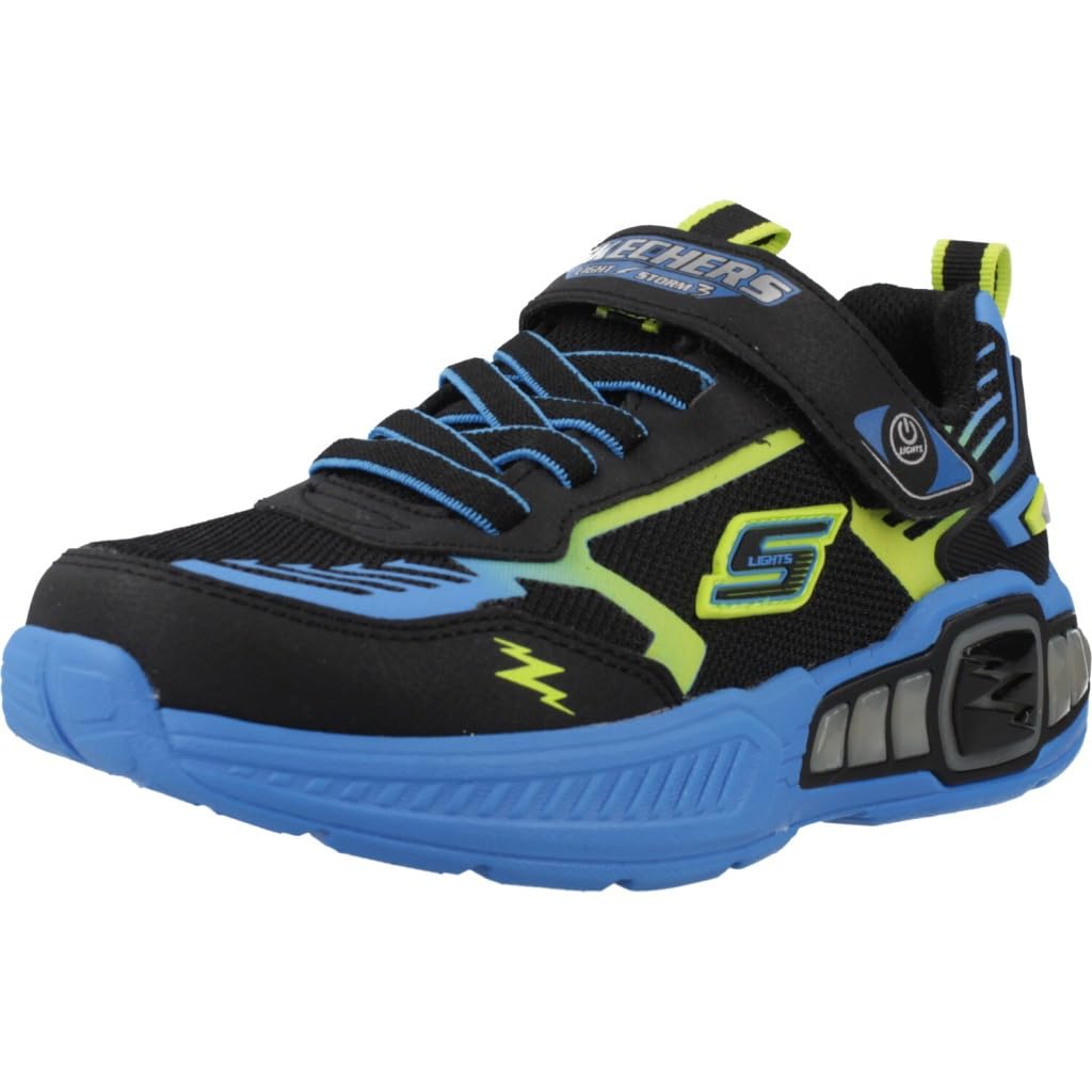 Skechers S-Lights Light Storm 3.0 tenis para niño - 19.0 cm - Negro - Azul - verde lima