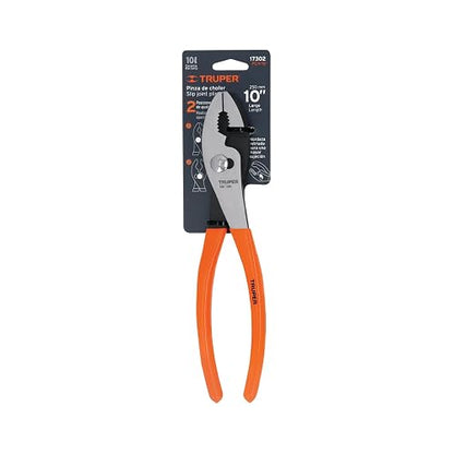 Truper PCH-10, Pinza de chofer, mango de vinil, 10", negro con naranja