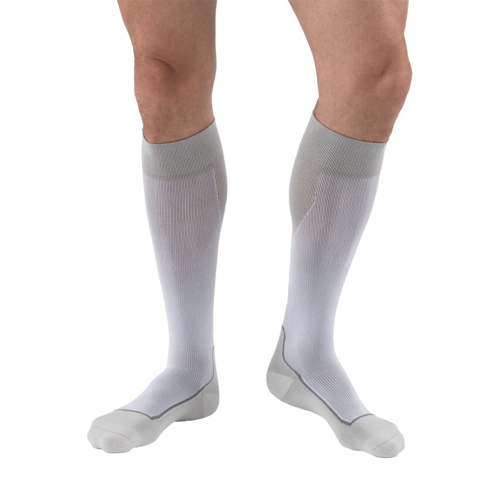 JOBST Sport Calcetines de Compresión 15-20 mmHg, Punta Cerrada - Blanco y gris - Pequeño