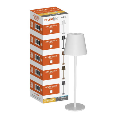 Tecnolite - Lámpara de Mesa LED 5 W Portátil, Recargable, Luz Blanca Ajustable y Atenuable Táctil, Lámpara Interior para Restaurante
