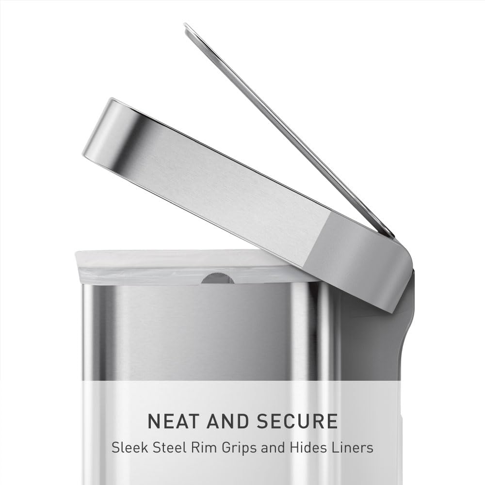 simplehuman Cubo Rectangular Doble con Pedal de Reciclaje, 58 litros/15.3 galones, Acero Inoxidable Cepillado con Tapa de plástico de Cierre Suave para Cocina