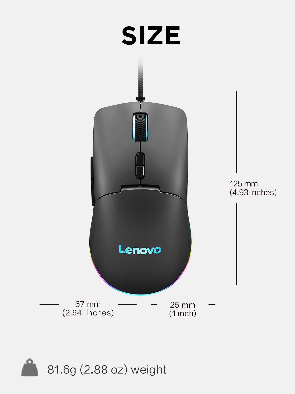 Lenovo M210 RGB mouse para juegos con cable para PC, portátil, computadora con Windows y sistema operativo cromado - 3 zonas RGB, sensor ajustable de 8000 DPI, 7 botones programables, mouse con agarre