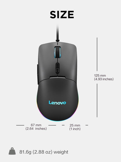 Lenovo M210 RGB mouse para juegos con cable para PC, portátil, computadora con Windows y sistema operativo cromado - 3 zonas RGB, sensor ajustable de 8000 DPI, 7 botones programables, mouse con agarre