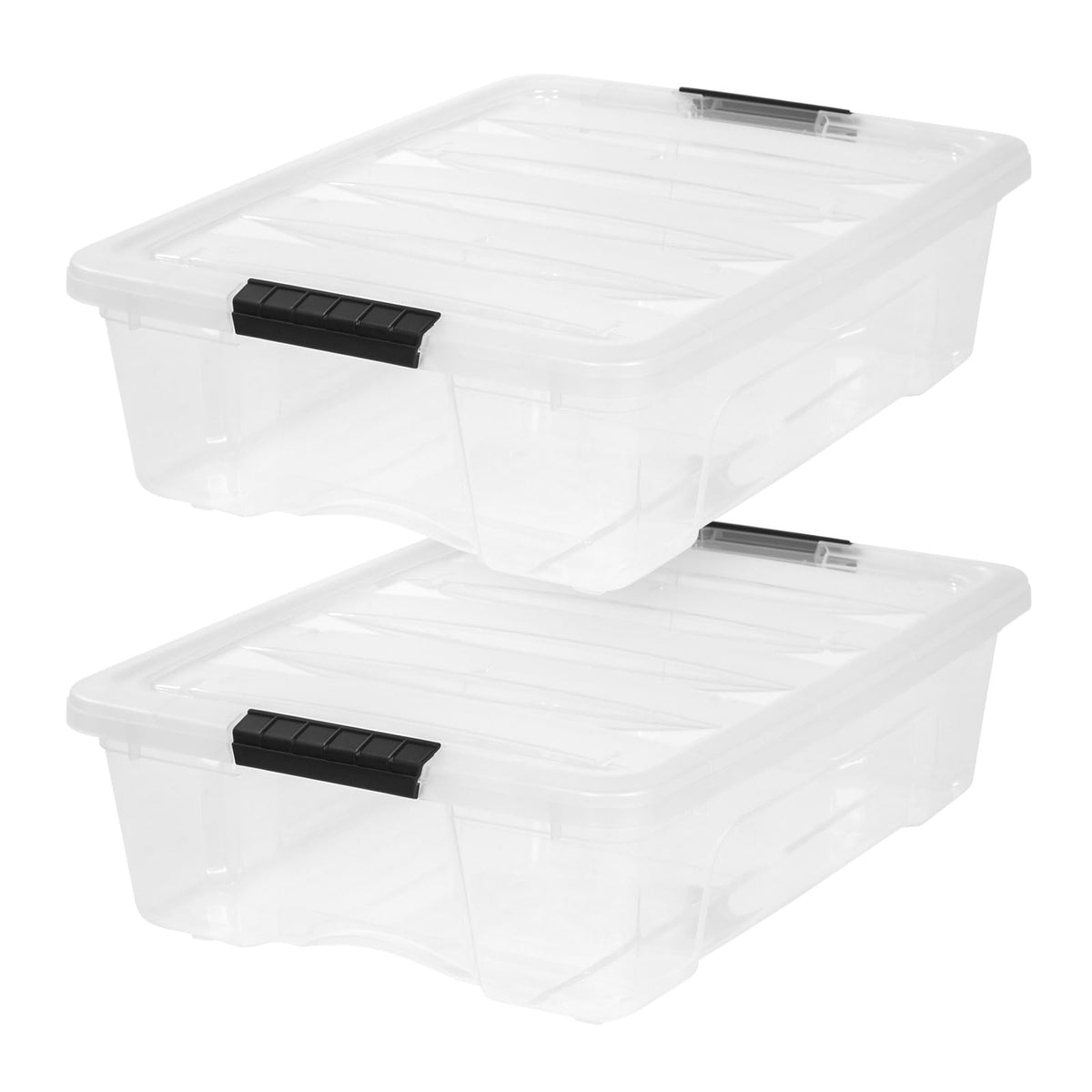 IRIS USA Paquete de 4 Contenedores de Almacenamiento con Tapa y Hebillas de Cierre, 51 L, Apilables, Resistentes, Caja Organizadora, Transparente - Transparente - 26 L Paquete de 2 - 26 L - Paquete de 2