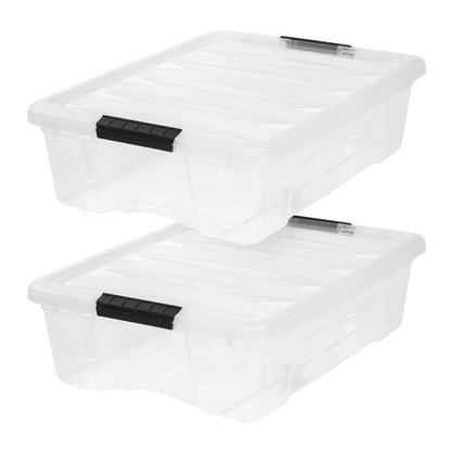 IRIS USA Paquete de 4 Contenedores de Almacenamiento con Tapa y Hebillas de Cierre, 51 L, Apilables, Resistentes, Caja Organizadora, Transparente - Transparente - 26 L Paquete de 2 - 26 L - Paquete de 2