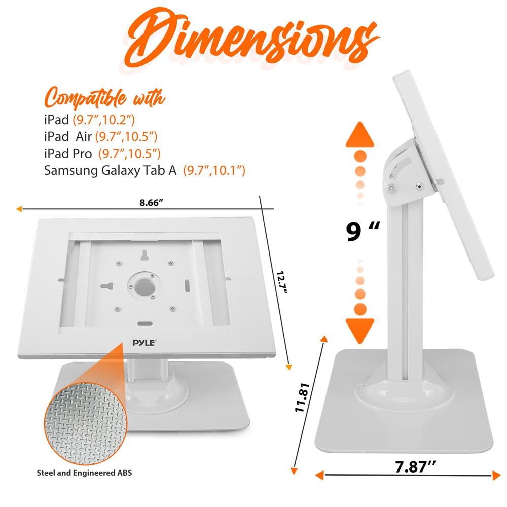 Pyle Soporte de Seguridad Antirrobo para Tableta, Montaje en Mesa para iPad y Tablet, Soporte Kiosco con Cerradura y Llave, Rotación de 90°, Inclinación de 75°, iPad, iPad Air, Pro, Galaxy