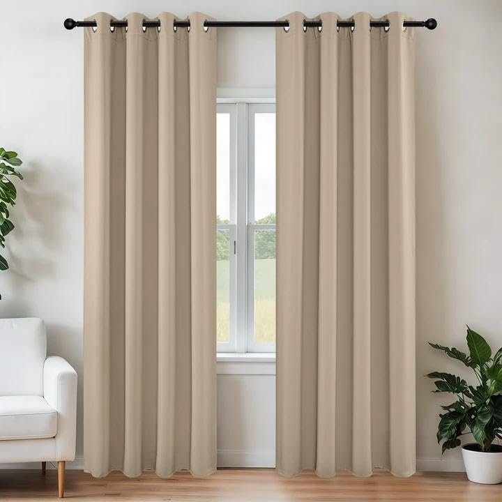 Joydeco Juego de Cortinas Opacas con Ojales, 2 Paneles - Beige claro - 132.1An x 137.2Al cm (1 Paneles)