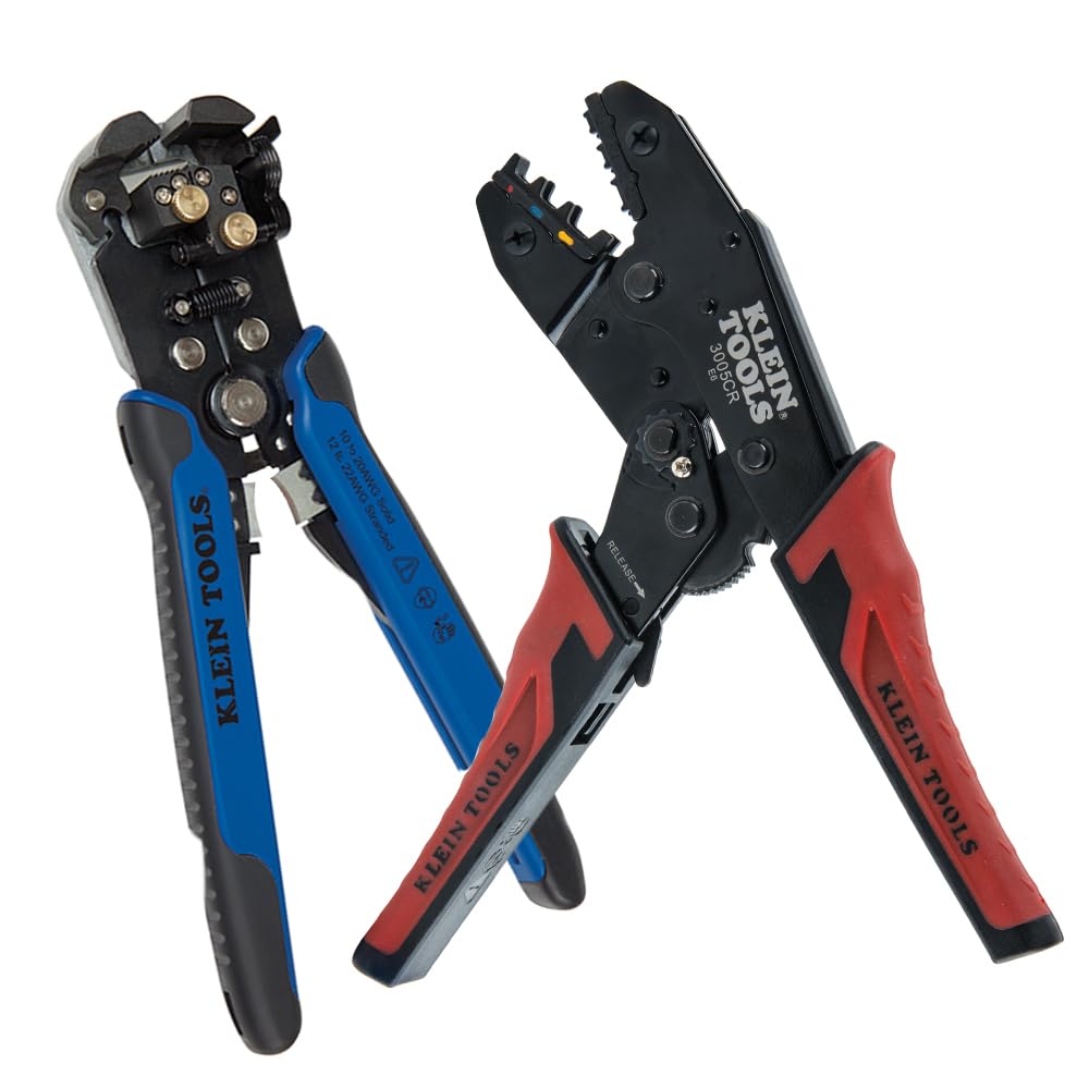 Klein Tools 3005CR Pinza Ponchadora 10-22 AWG con Matraca Integrada - Kit de crimpadora + peladora