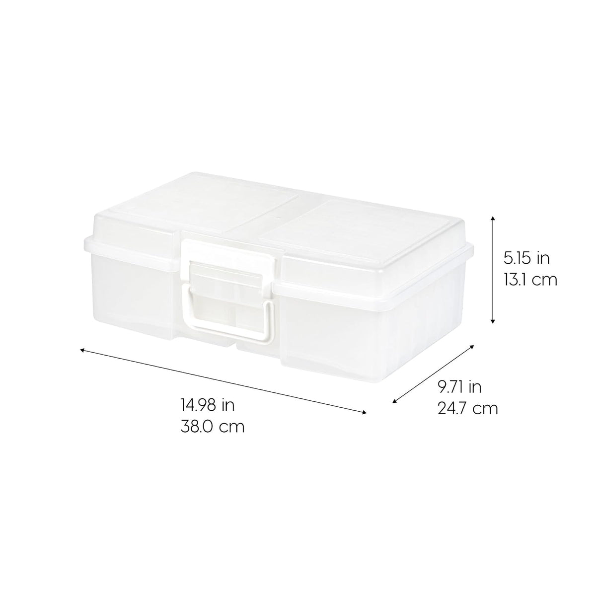 IRIS USA Caja Organizadora para Fotos, 12 Estuches, 2 Piezas, Clara | Compatible con fotos 4"x6", asa integrada, organizador para tareas, calcomanías, recortes y tarjetas didácticas