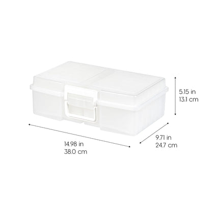IRIS USA Caja Organizadora para Fotos, 12 Estuches, 2 Piezas, Clara | Compatible con fotos 4"x6", asa integrada, organizador para tareas, calcomanías, recortes y tarjetas didácticas