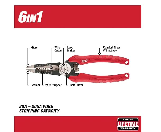 Milwaukee 48-22-3079 6-en-One Combinación alicates pelacables y escariador para electricistas
