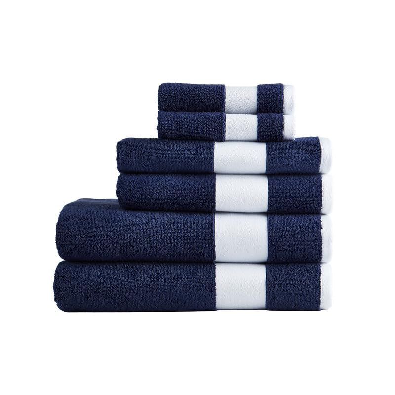 Lacoste Sport Stripe - Juego de toallas de algodón de lujo de 6 piezas, fabricadas con 100% algodón Supima suave, absorbente y de secado rápido, incluye 2 toallas de baño, 2 toallas de mano, 2 toallas