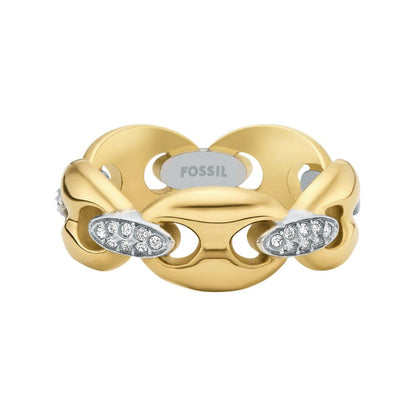 Anillo Fossil JF04931998 Heritage de acero inoxidable en tono dorado y plateado para mujer, talla 7