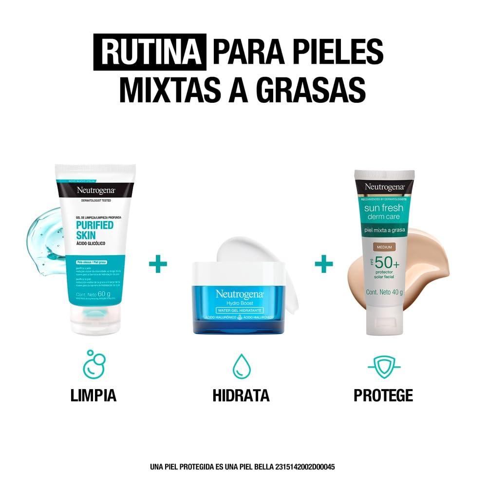 Neutrogena Sun fresh Protector Solar Facial Tono Medio Dermcare Niacinamida FPS50+, 40g