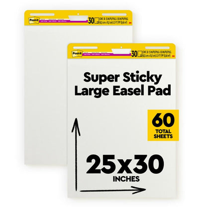 Post-it Super Sticky Easel Pad, 25 x 30 Inches, 30 Sheets/Pad, 2 Pads, Large White Premium Self Stick Flip Chart Paper, Super Sticking Power (559) - Blanco - Pad