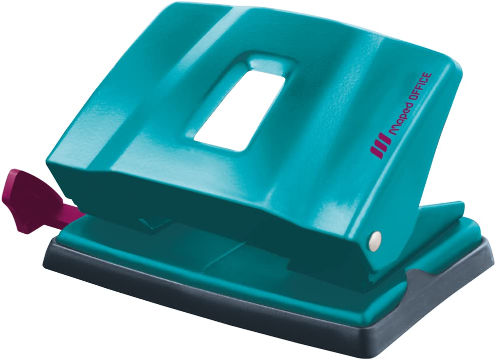 Maped Office Essentials - Perforadora de 2 agujeros para 20 a 25 hojas, mecanismo 100% de metal con tira y reserva de confeti