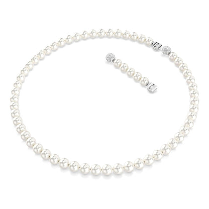 Collar Swarovski Matrix, perla de vidrio, blanco, baño de rodio