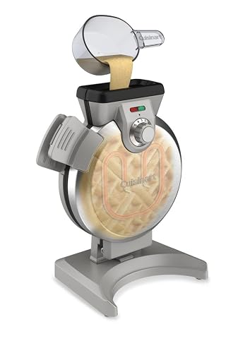 Cuisinart Wafflera Vertical Anti-derrames WAF-V100 Acero Inoxidable | Diseño verticalpara ahorra espacio, Tubo vertido masa fácil llenado, 5 niveles dorado, Placas antiadherentes. Alerta audible