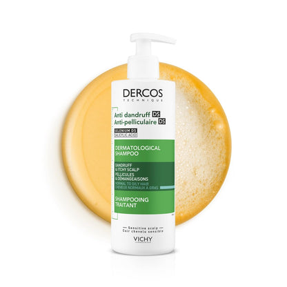 Vichy Dercos Shampoo Dermatológico Anti-Caspa Cabello Normal a Graso 390ml | Elimina 100% de Caspa Visible y su Reaparición, Reduce Comezón desde 1er Uso, con Ácido Salicílico y Selenio DS