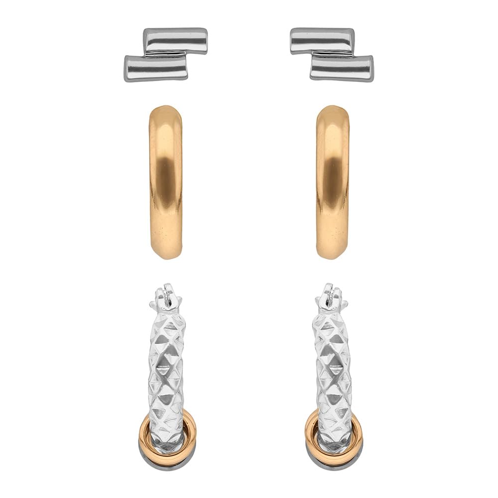 Nine West Set 3 Aretes Tipo Huggies Dorados y Plateados para Mujer