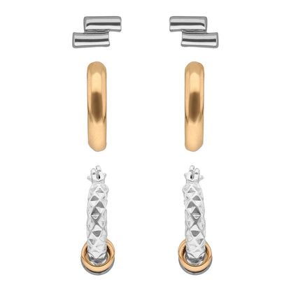 Nine West Set 3 Aretes Tipo Huggies Dorados y Plateados para Mujer
