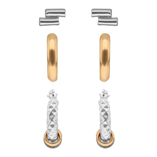 Nine West Set 3 Aretes Tipo Huggies Dorados y Plateados para Mujer
