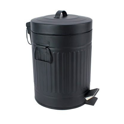 SIMPLEMADE - Bote de basura redondo de acero inoxidable con tapa, pequeño cubeta de basura de metal/cubeta de basura para baño, oficina, negro, 5 litros / 1.3 galones