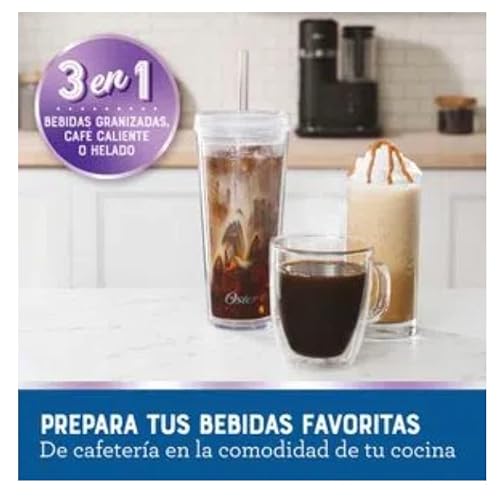 Oster Cafetera para Frappé 3 en 1 con Licuadora Integrada | Bebidas Granizadas, Café Caliente o Helado, Filtro Reutilizable, Sistema de Medida Integrado, BVSTDC03B