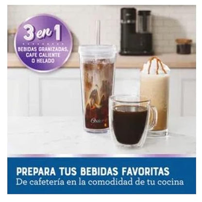 Oster Cafetera para Frappé 3 en 1 con Licuadora Integrada | Bebidas Granizadas, Café Caliente o Helado, Filtro Reutilizable, Sistema de Medida Integrado, BVSTDC03B