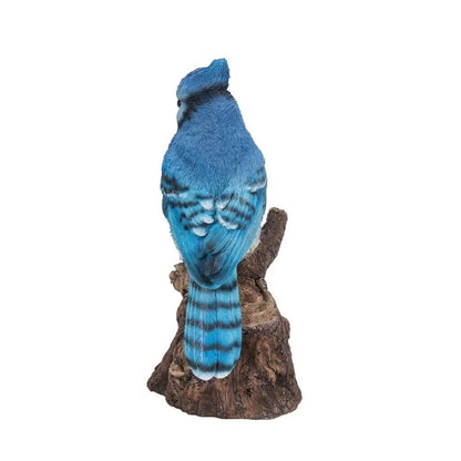 Hi-Line Gift Motion Activated Singing Blue Jay de pie en tocón