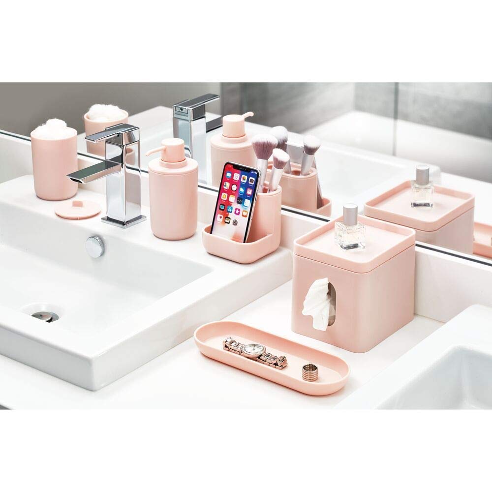 iDesign Cade Plastic Round Vanity, Standing Makeup Mirror and Accessory Tray for Countertop, Bathroom, Bedroom, Desk, Dorm, Blush