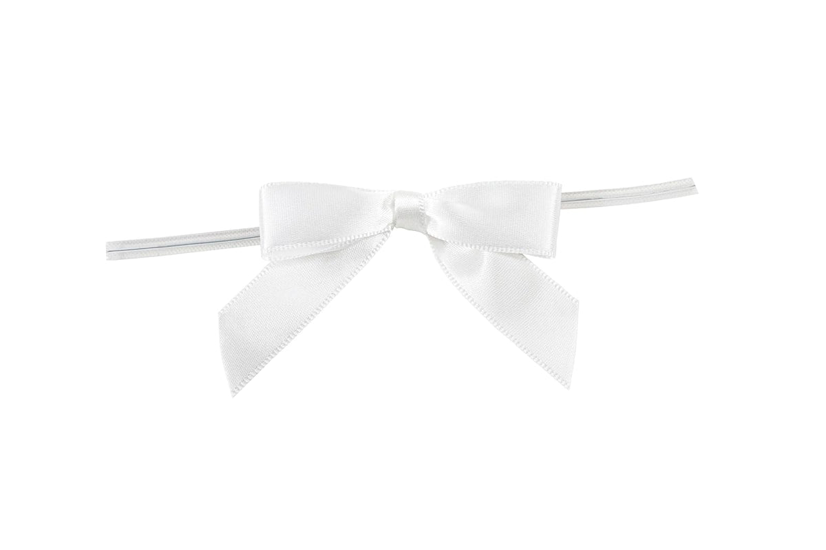 Reliant Ribbon 100 Piece Bow 2.5 Span X 1.75 Tails Twist Tie Ribbon, White, 5/8" - White - 5 - 8"