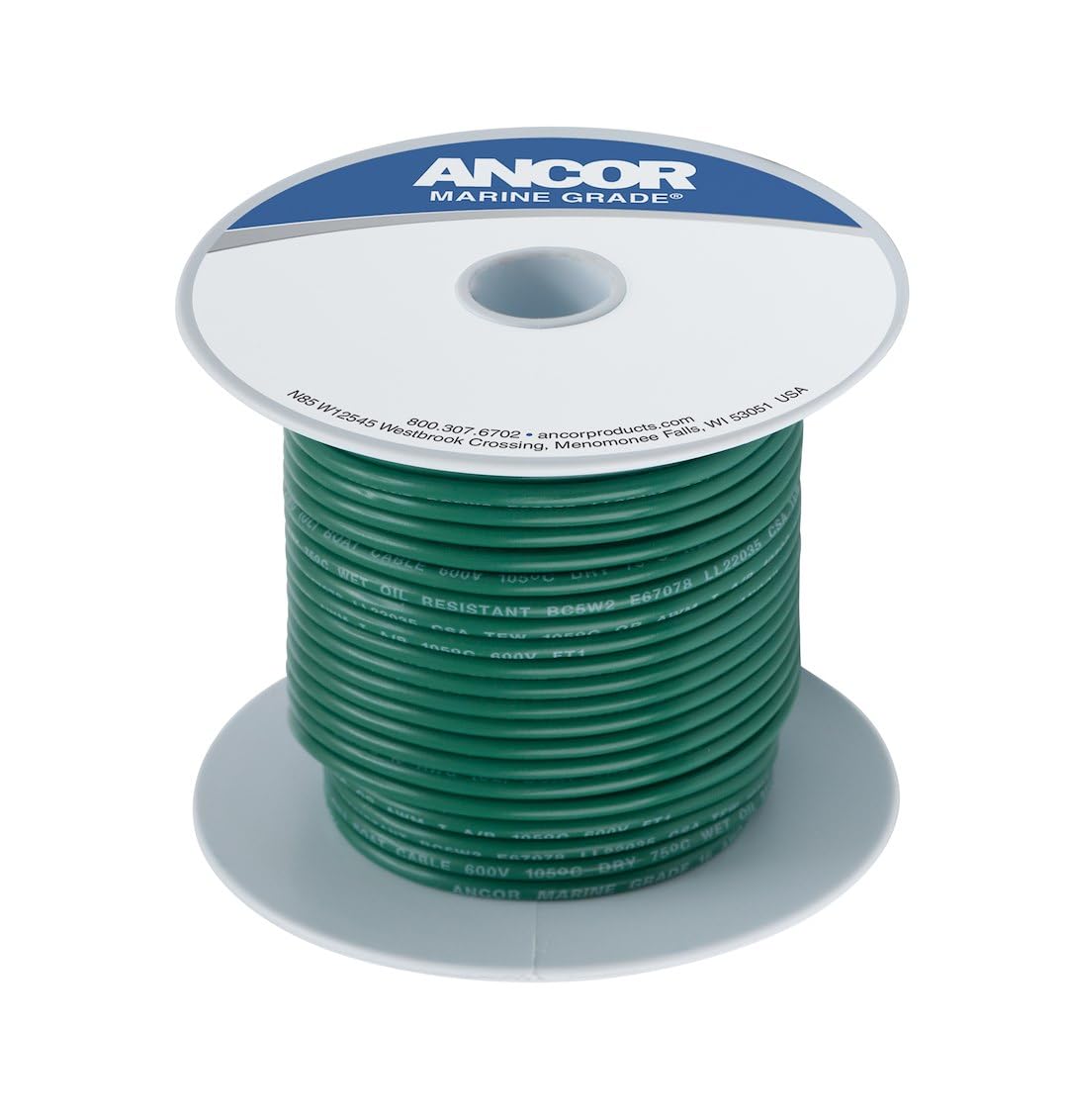 Ancor Cable de batería y Alambre de Calidad Marina 18 AWG – 4/0 AWG Todos los Colores y tamaños de Bobina, 12 AWG, Verde, 30.5 m - 30.5 m - 12 AWG - forro polar verde con licencia oficial de star wars silent one crew.