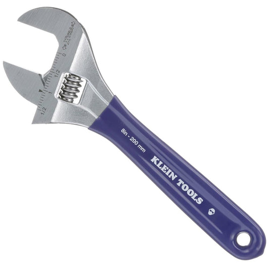 Klein Tools D509-8 Llave ajustable, llave de accionamiento forjada de mandíbula extra ancha con acabado chapado en cromo de alto pulido, 8 pulgadas