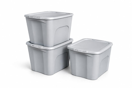Italhome 3 Cajas Organizadoras de Plástico color Gris, Contenedores Multiusos con Tapa para Almacenamiento Box 87 L