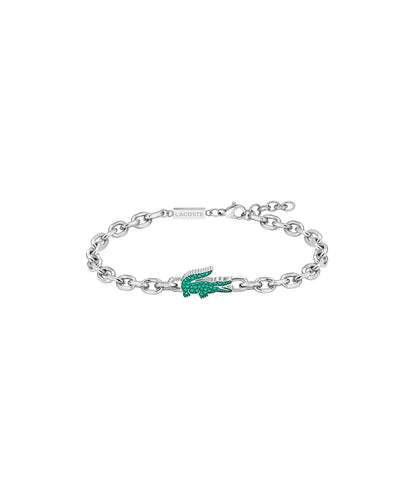 Lacoste Arthor - Pulsera de cadena ajustable unisex – Enlaces cuadrados Rolo con cocodrilo de vidrio verde, joyería moderna para todos los días