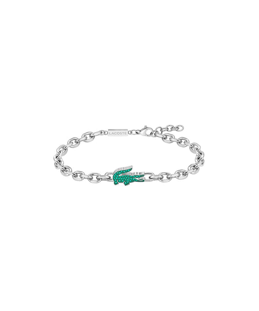 Lacoste Arthor - Pulsera de cadena ajustable unisex – Enlaces cuadrados Rolo con cocodrilo de vidrio verde, joyería moderna para todos los días