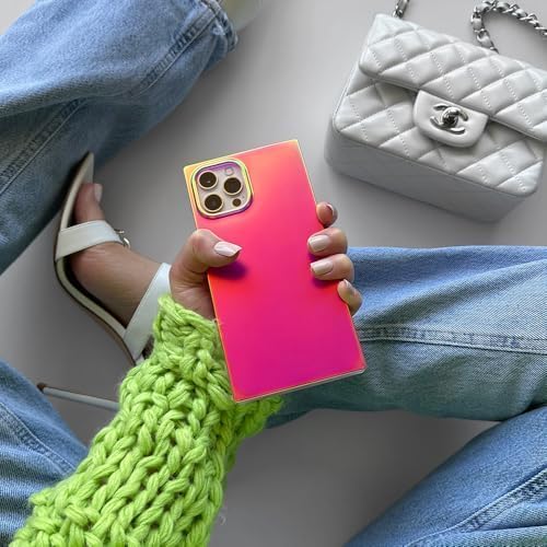 FLAUNT - Funda Protectora Cuadrada Oficial - Compatible con iPhone 16 Pro MAX - Compatible con MagSafe y Carga inalámbrica - Probado en caídas y a Prueba de Golpes - (satén Iridiscente Rosa)