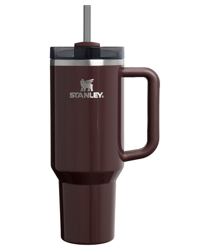 Stanley Vaso con Asa y Popote, 40 oz, Tapa FlowState, Azul - 40 oz (1182.9ml) - Brillo caoba