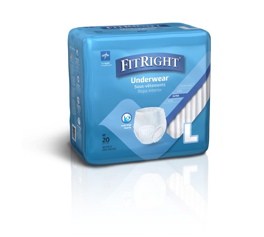 Medline Fitright ropa interior ultra protectora, 20 unidades (paquete de 4), Grande, Large