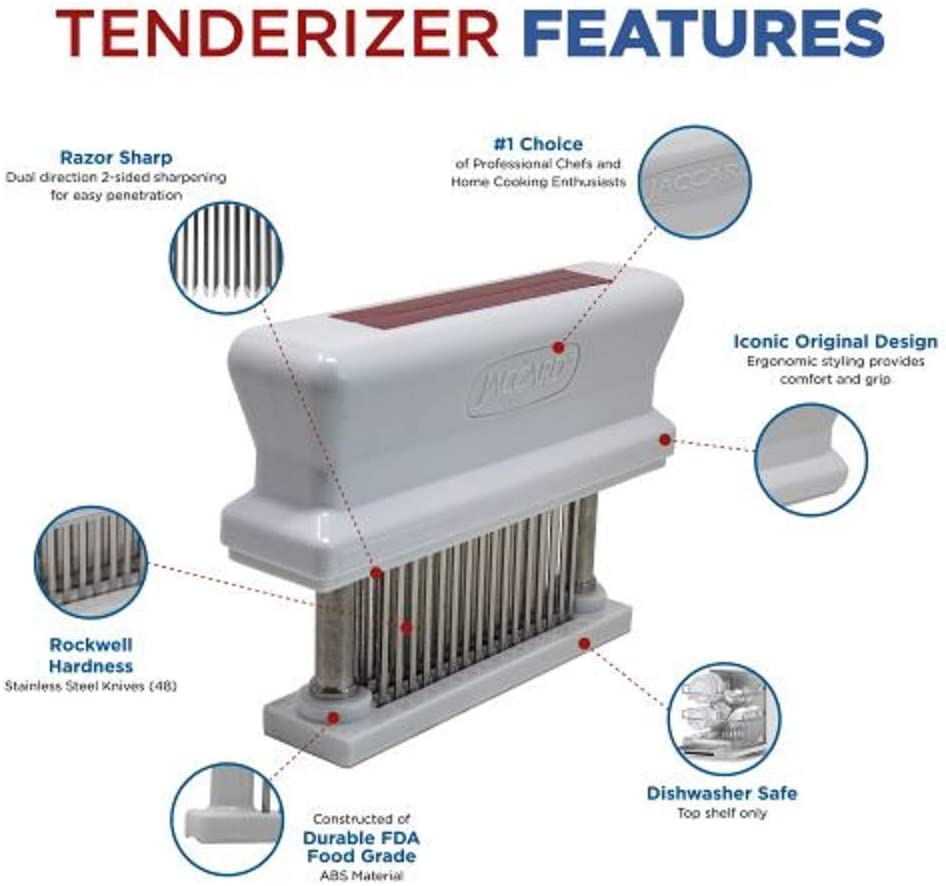 Jaccard 200348R, ablandador de carne duradero de 48 hojas con aguja afilada de acero inoxidable, artilugio de cocina para ablandar pollo, carne de res, cerdo, ternera, barbacoa, rojo