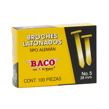 Baco | Broche Latonado Tipo Alemán - Caja con 100 Broches Autoperforantes B-5 (28 mm)
