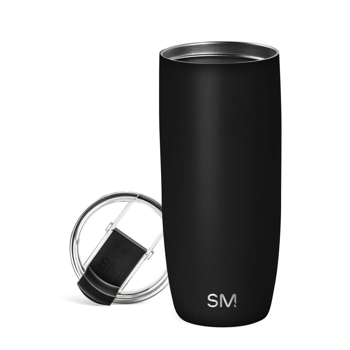 Simple Modern Voyager - Taza de Viaje con Tapa Abatible, Acero Inoxidable, Popotes Incluidos - 590ml - - Midnight Black