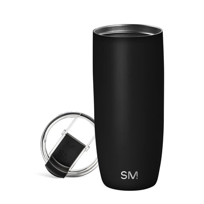 Simple Modern Voyager - Taza de Viaje con Tapa Abatible, Acero Inoxidable, Popotes Incluidos - 590ml - - Midnight Black