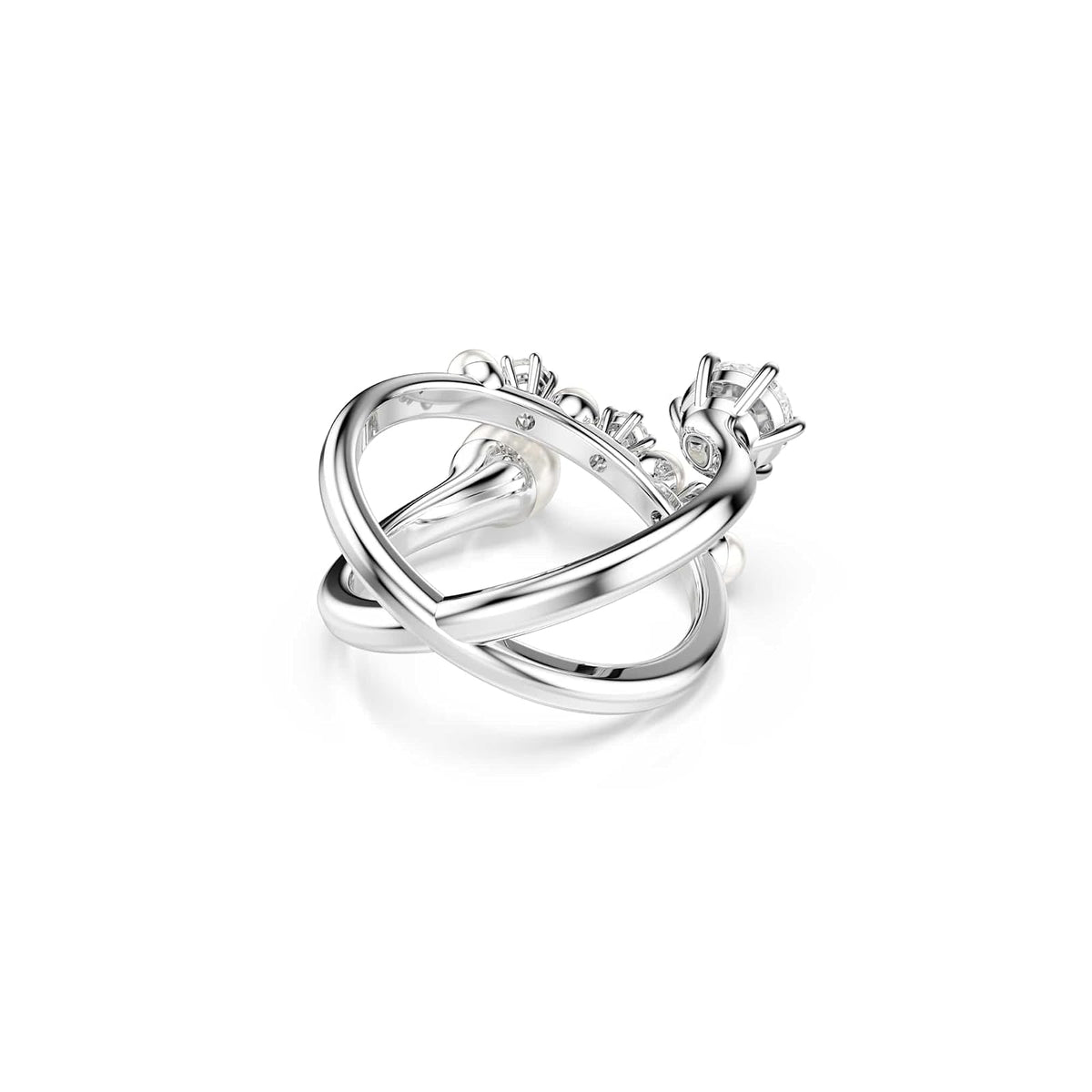 Swarovski Anillo de cóctel Matrix, Perla de cristal, Talla redonda, Blanco, Baño de rodio