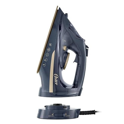 Oster® Plancha de Vapor Inalámbrica 2 en 1, Suela de Cerámica, Apagado Automático, Golpe de Vapor, Anti-Cal, Autolimpieza, Antigoteo, Vapor Vertical, 2200W, Azul, GCSTCC5000