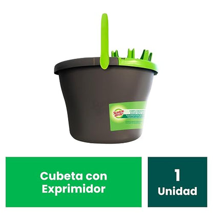 Scotch-Brite 3M Cubeta con Exprimidor 10 L Material Reciclado Gris | Ideal para trapear pisos, Exprimidor integrado, Evita contacto directo con el agua, Asas seguras, Capacidad de 10 litros