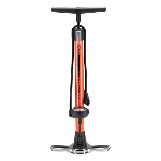 Schwinn Air Center Inflador de Piso para , Compatible con Tipos de válvula Schader y Presta, Incluye Aguja para inflar balones Deportivos para Voleibol, fútbol, y , Color Negro
